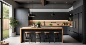 Kuchnia grafitowa z drewnem: matowy design i styl nowoczesny